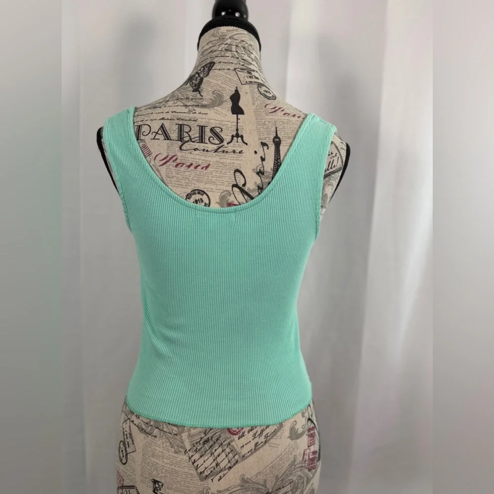 FITZ + EDDI Mint Green Ribbed Cotton Crop Tank Top Size S | Raw Edge Boho
